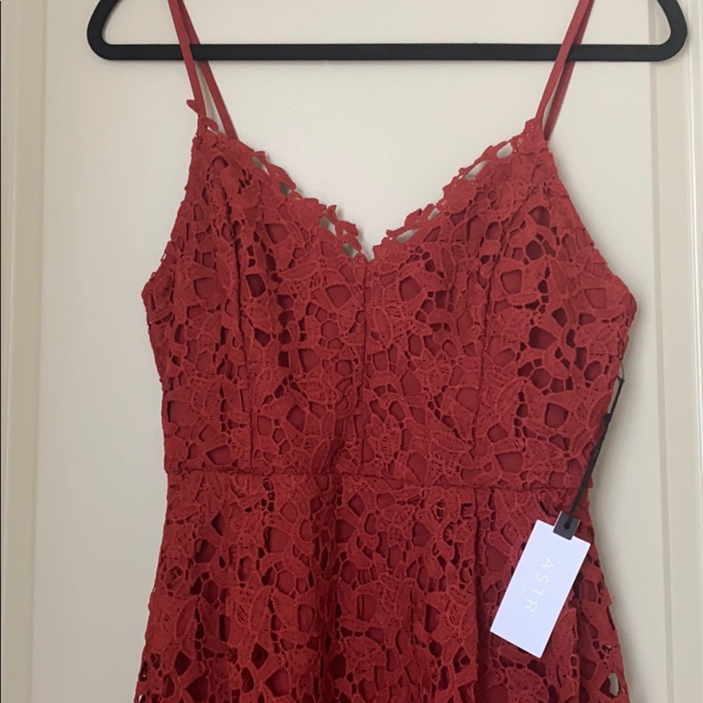 ASTR The Label- Lace A Line Midi Dress in Rust